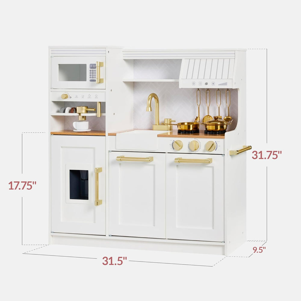 Best Choice Products Toddler Kitchen Playset with Pretend Play Espresso Machine, Interactive Wooden Kids Play Kitchen Equipped with Toy Storage and 17 Accessories - White - G7 - 960