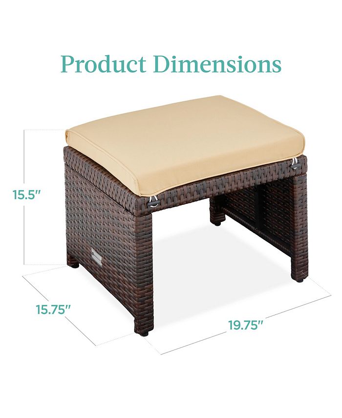 Best Choice Products Set of 2 Multipurpose Patio Wicker Ottomans w/ Removable Cushions - Brown -L2-0016