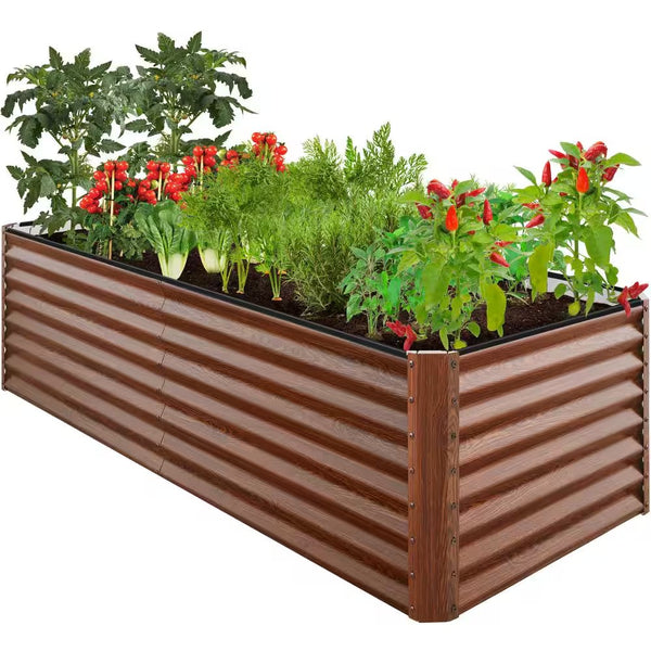8 ft. x 4 ft. x 2 ft. Wood Grain Outdoor Steel Raised Garden Bed, Planter Box for Vegetables, Flowers, Herbs 1826