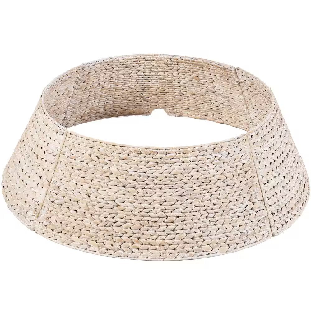 36 in. Washed White Woven Hyacinth Christmas Cellulose Tree Collar with Cord Cut-Out -E4-1964