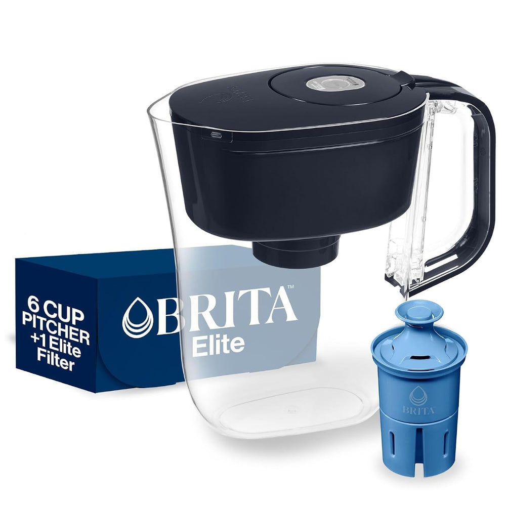 Brita Water Filter Space Saver Pitcher for Tap and Drinking Water with 1 Elite Filter, Black - L2 - 1418