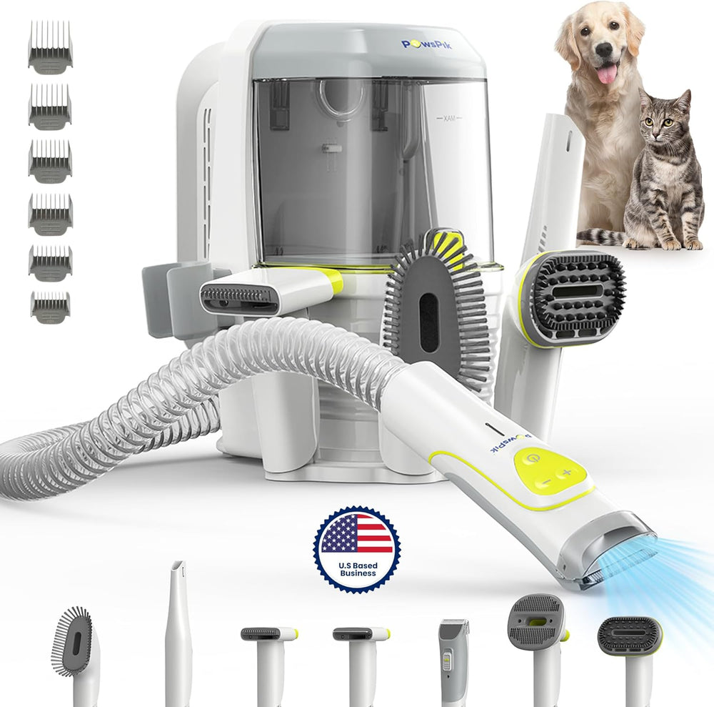PAWSPIK Professional Dog Grooming Vacuum Kit, Dogs & Cats, Direct Handheld Control, 7 Grooming Tools, Deshedding and Dematting for Grooming, Large 2.2L Dust Bin, UL, HEPA Filter - F4 - 828