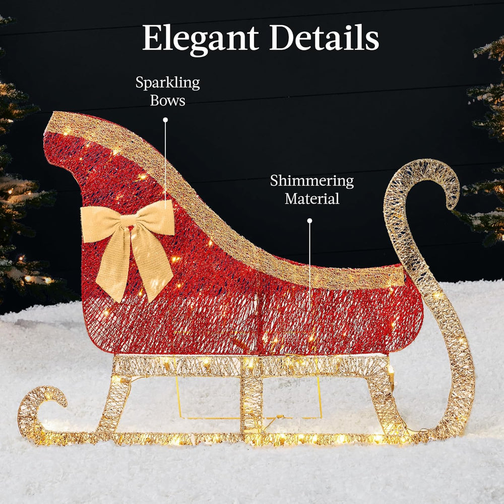 Best Choice Products 4ft Lighted 2D Reindeer & Sleigh Set, Christmas Holiday Deer & Sled Outdoor Yard Decoration w/ 140 LED Lights - Gold 1487