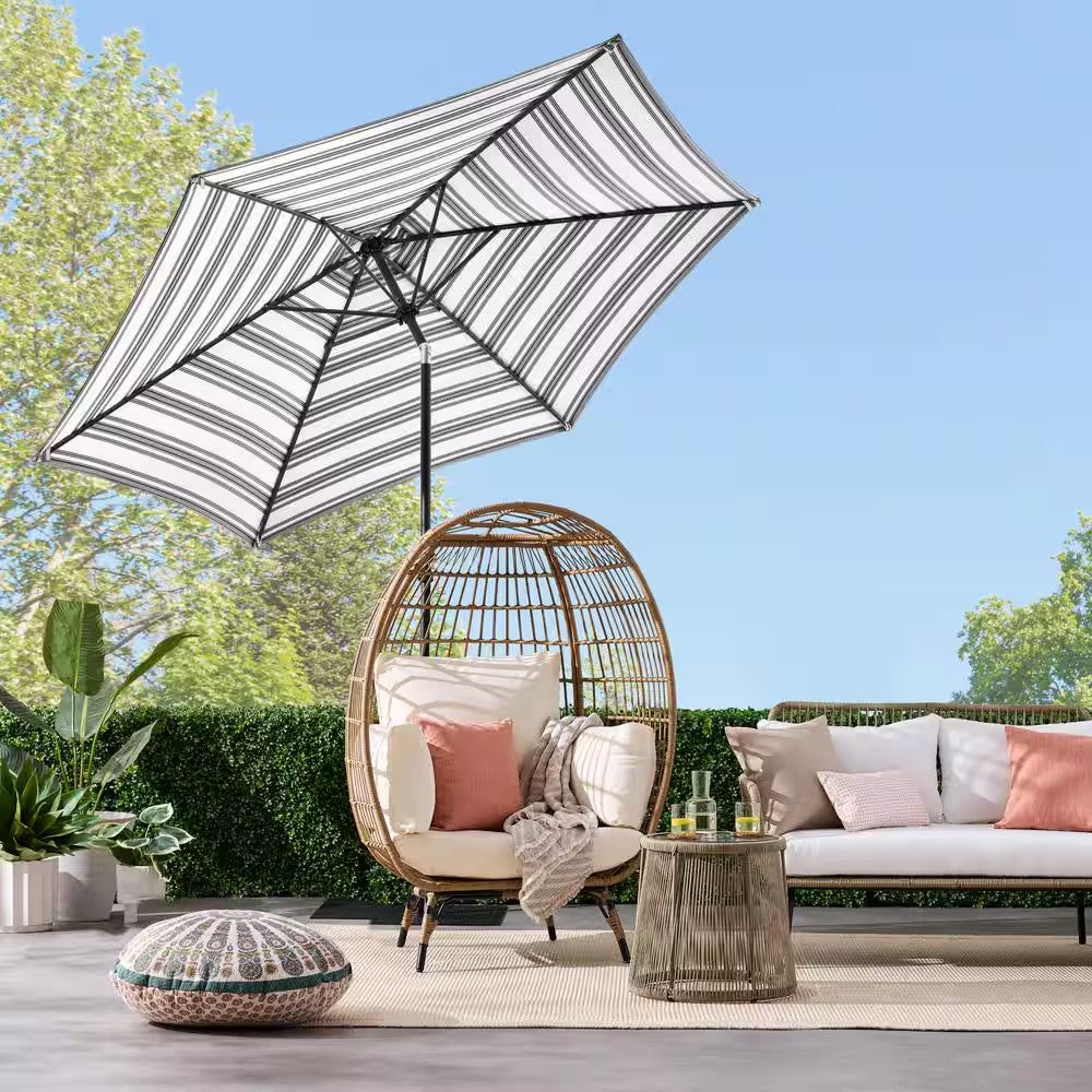 10 ft. Steel Market Tilt and Crank Patio Umbrella in Gray Stripe - K13 - 1935