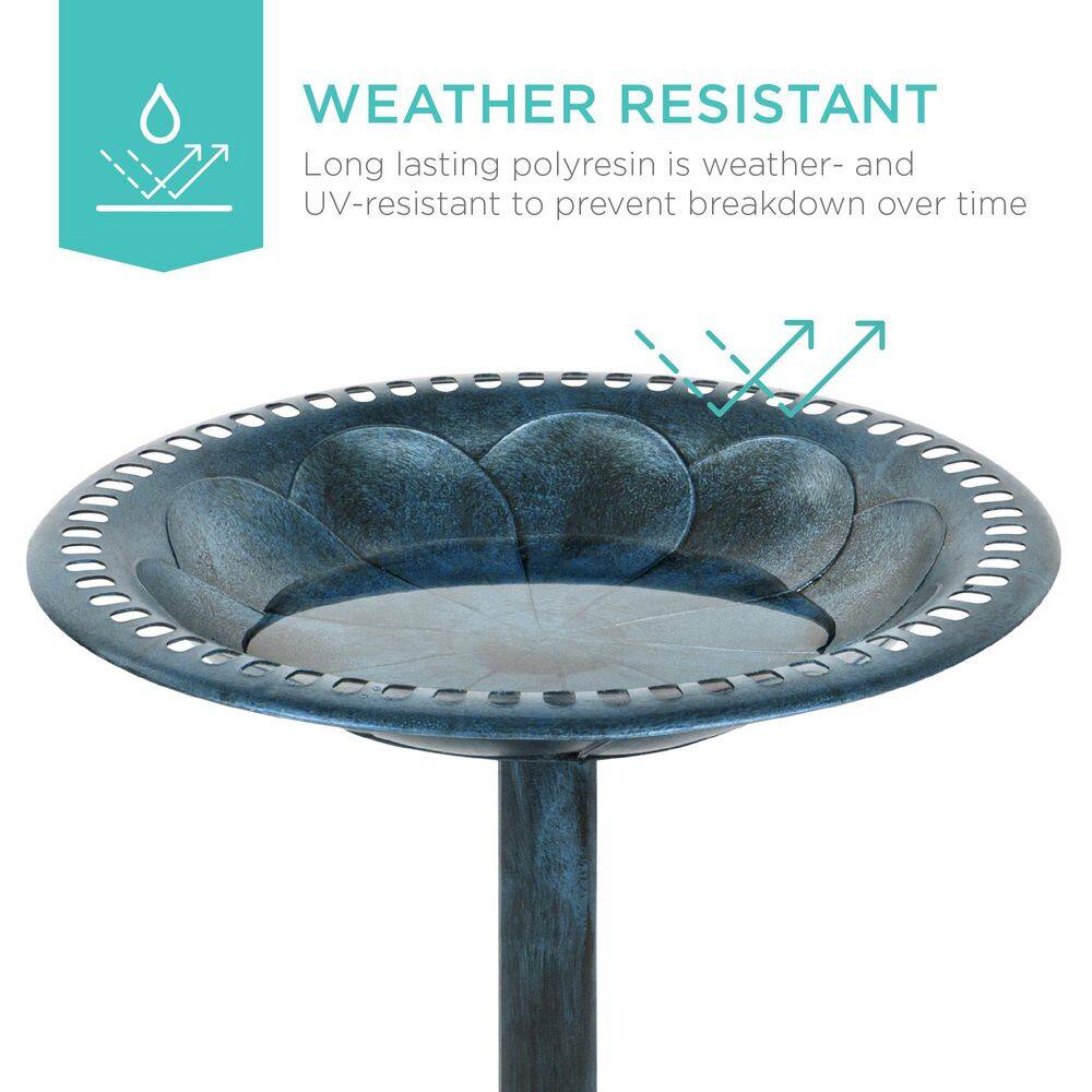 Rustic Peacock Blue Birdbath -J1-0006