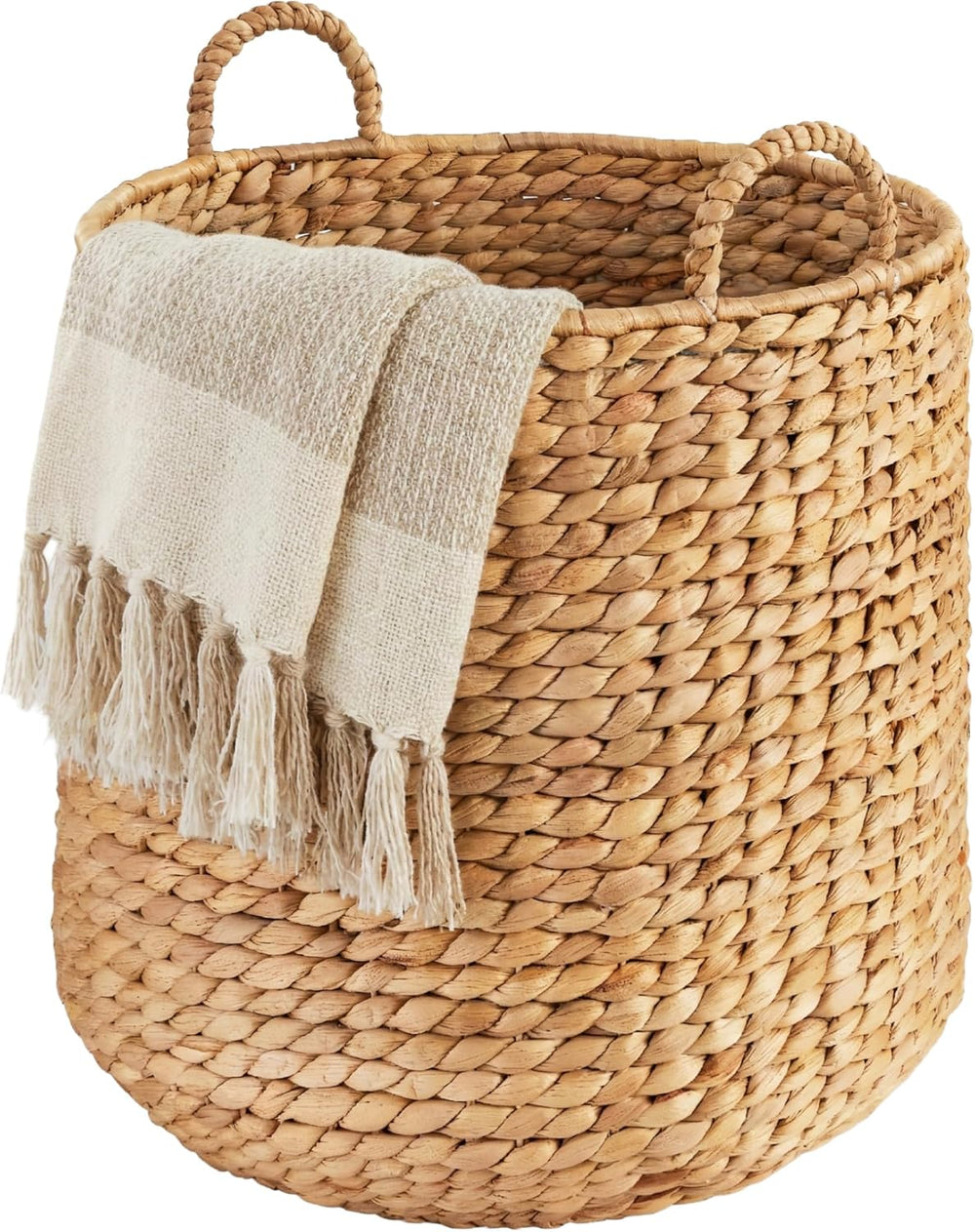 Best Choice Products Round Storage Basket w/Handles, Handwoven Water Hyacinth, Plant Holder, Storage Organizer Tote Bin for Bedroom, Living Room, Bathroom - Natural - A9 - 1463