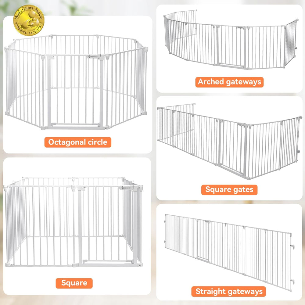 COMOMY 198" Baby Gate Extra Wide, Dog Gate Pet Gate for House Stairs Doorways Fireplace, Adjustable 3 in 1 Play Yard Child Safety Gate, Auto Close, Hardware Mounted (30" Tall, White) - H6 - 1849