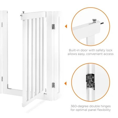 Best Choice Products 31.5in 4-Panel Freestanding Wooden Pet Gate w/ Walk Through Door, Adjustable Pen - White 1802