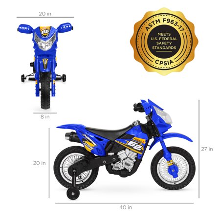 Best Choice Products 6V Kids Electric Battery Powered Ride On Motorcycle w/ Training Wheels, Lights, Music - Blue - H4 - 1632