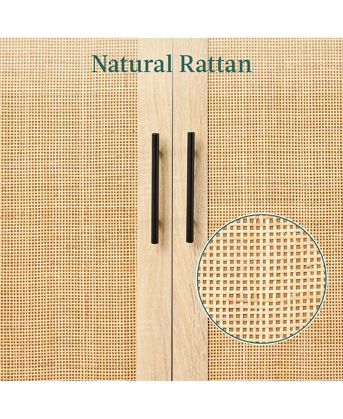 Best Choice Products 2-Door Natural Rattan 34 x 24in Storage Cabinet for Bathroom, Living, Dining w/ Adjustable Shelves - Tan/Beige- G10 - 1048