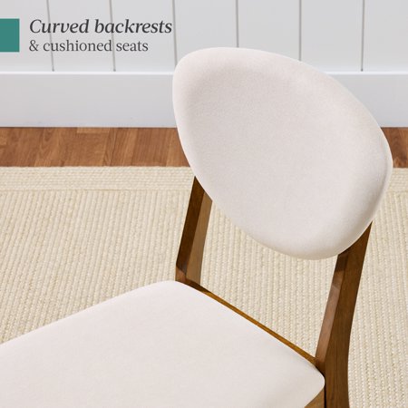 Best Choice Products 2-Piece Mid-Century Modern Wood & Upholstered Dining Chair Set - Walnut/Cream - A1 - 1429