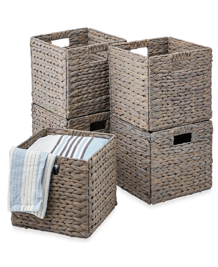 Best Choice Products 13x13in Hyacinth Storage Baskets, Set of 5 Multipurpose Collapsible Organizers - Gray 1218b