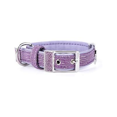 Myfamily Saint Tropez Premium Italian Leatherette Glitter Dog Collar, Lilac, 16-in -F11-1715