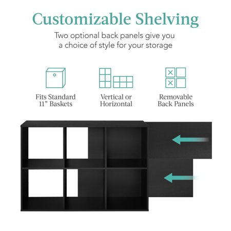 Best Choice Products 6-Cube Bookshelf, 11in Display Storage System, Organizer w/ Removable Back Panels - Black - C6 - 1412