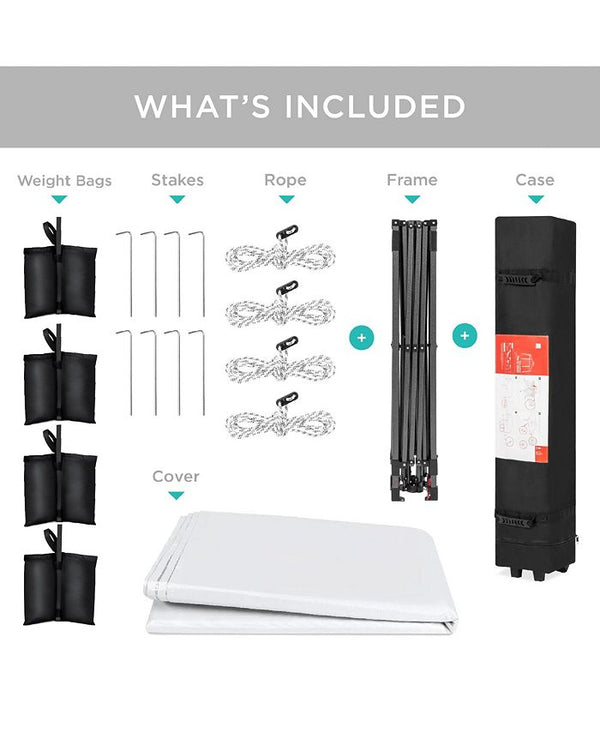Best Choice Products 8x8ft Easy Setup Pop Up Canopy w/ 1-Button Setup, Wheeled Case, 4 Weight Bags - White -C2-1018