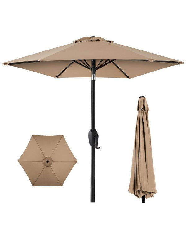 Best Choice Products 7.5ft Heavy-Duty Outdoor Market Patio Umbrella w/ Push Button Tilt, Easy Crank - Tan/Beige 1876