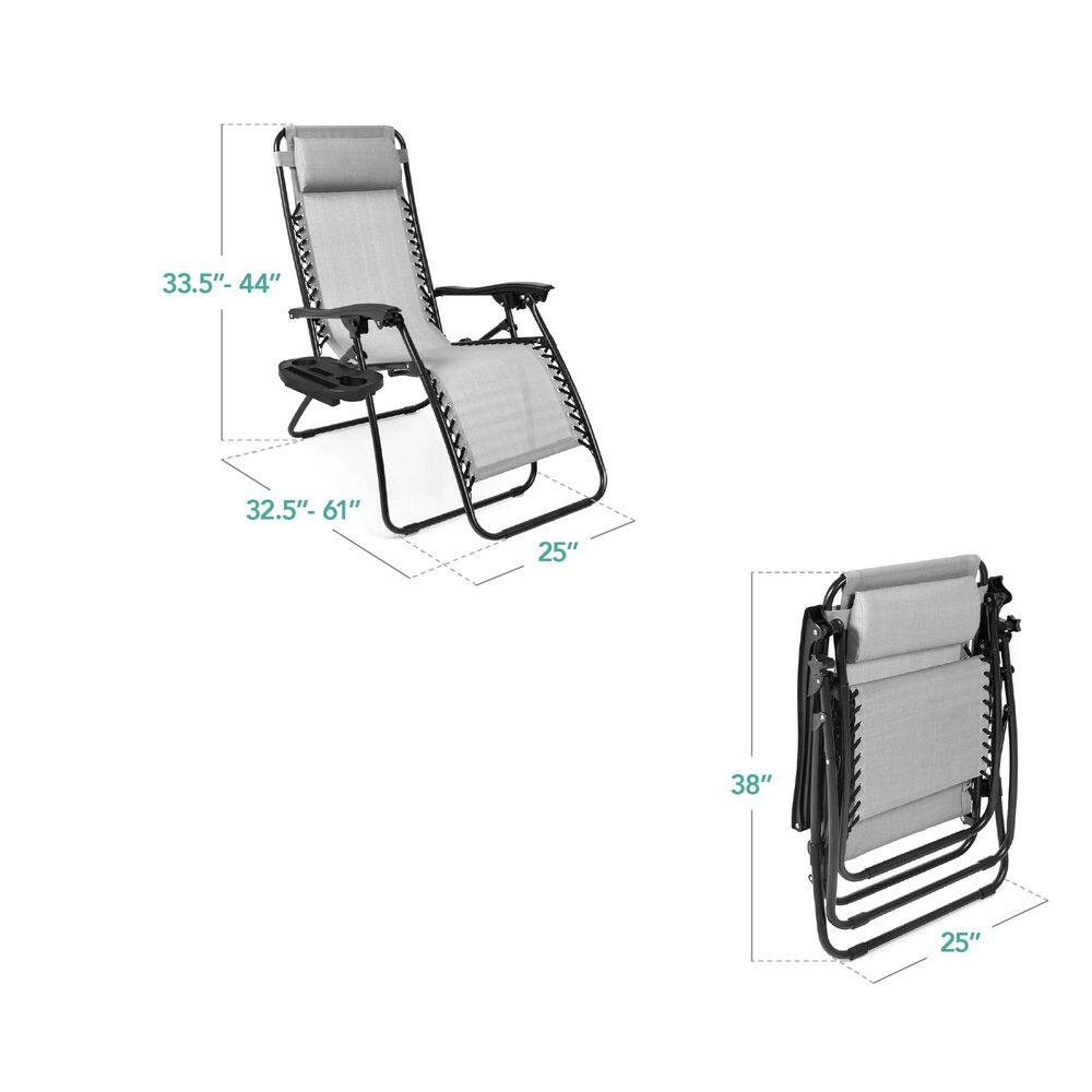 Ice Gray Metal Zero Gravity Reclining Lawn Chair with Cup Holders (2-Pack) -M4-0021