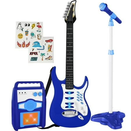 Best Choice Products Kids Electric Musical Guitar Toy Play Set w/ 6 Demo Songs, Whammy Bar, Microphone - Blue -F1-1622