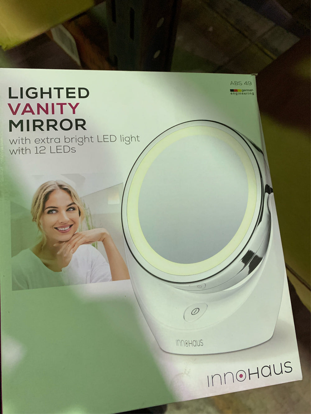 5x Magnifying Double-Sided Cosmetic Vanity Makeup Mirror Illuminated LED Lights 360  Degree Swivel Rotation On/Off Button Chrome Finish Cordless - K7 - 205 -A7-0390