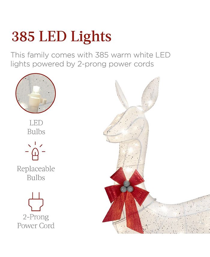Best Choice Products 6.5ft 3-Piece Lighted Christmas Deer Set Outdoor Yard Decoration with 385 LED Lights, Stakes - White - E4 - 1668