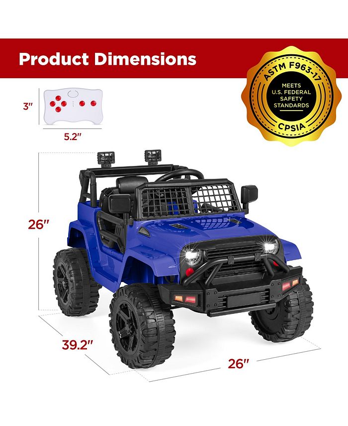 Best Choice Products 12V Kids Ride On Truck Car w/ Parent Remote Control, Spring Suspension, LED Lights - Blue -H2-1667