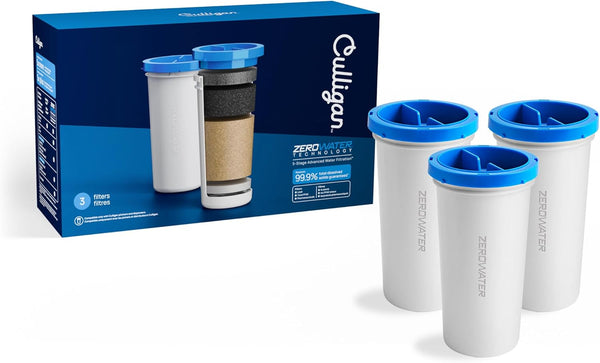 Culligan with ZeroWater Technology Replacement Filter 3-Pack, 5-Stage Advanced Water Filter   IAPMO Certified to Reduce Lead, Total PFAS (Forever Chemicals), Mercury, Fluoride, and Chlorine -B3-1086