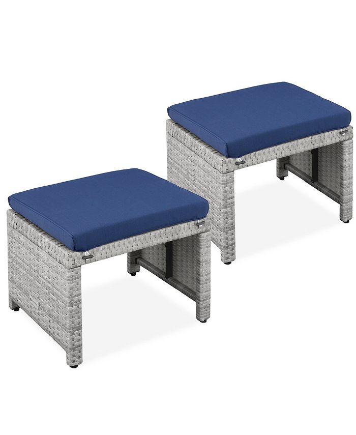 Best Choice Products Set of 2 Multipurpose Patio Wicker Ottomans w/ Removable Cushions - Gray - L1 - 11