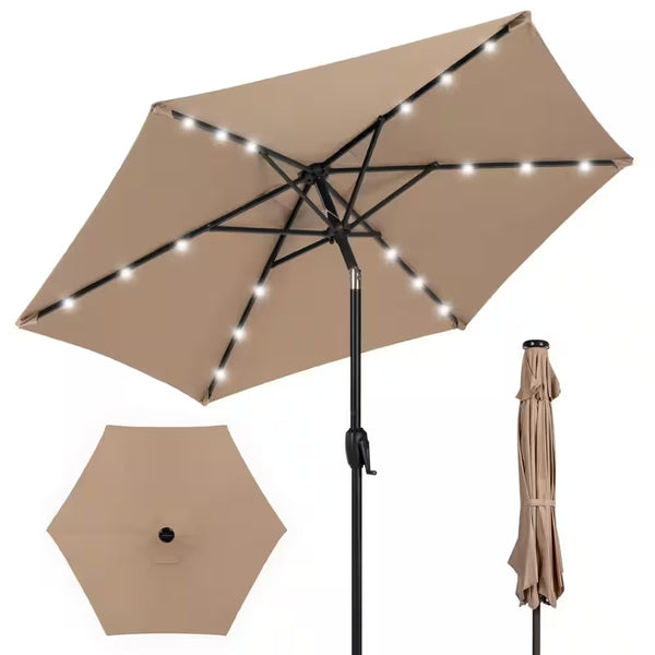 7.5 ft. Outdoor Market Solar Tilt Patio Umbrella w/LED Lights in Tan - L2 - 1922