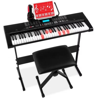 Best Choice Products 61-Key Beginners Complete Electronic Keyboard Piano Set w/ LCD Screen, Lighted Keys, Headphones - G3 - 1645