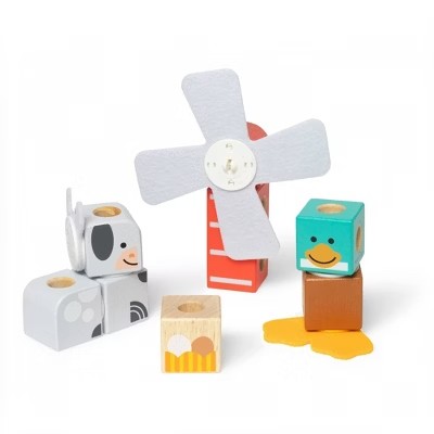 Melissa & Doug Blockables Farm Friends Snap And Play, Mix And Match Connectable Wooden Building Blocks Play Set - 16Pc: Includes Animal Figures - E13 - 316