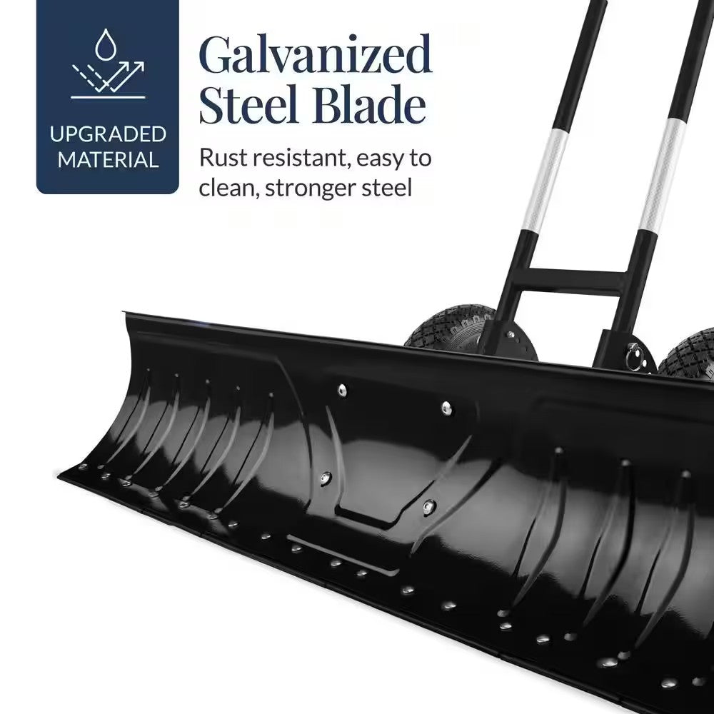 Best Choice Products 51in. Steel Handle Metal Blade Black Snow Pusher Shovel with Blade Angle, Reflective Tape and Adjustable Handle - F3 - 1598