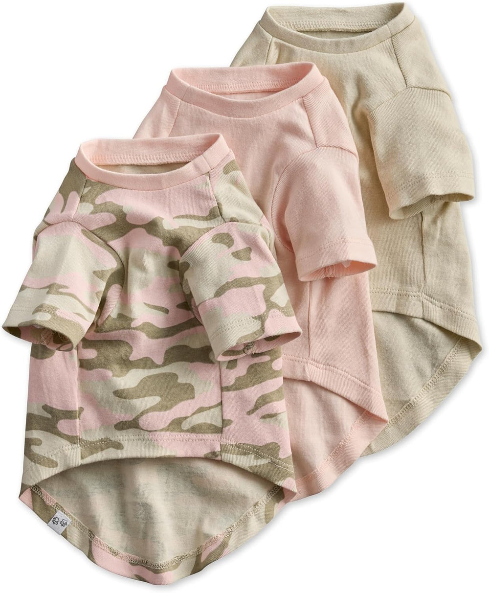 Pet Passion Toby 3-Pack 100% Organic Cotton Dog Short Sleeve T-Shirt Pet Tees for All Breeds, Pink Camo, Small (10-25 lbs) -F11-0199