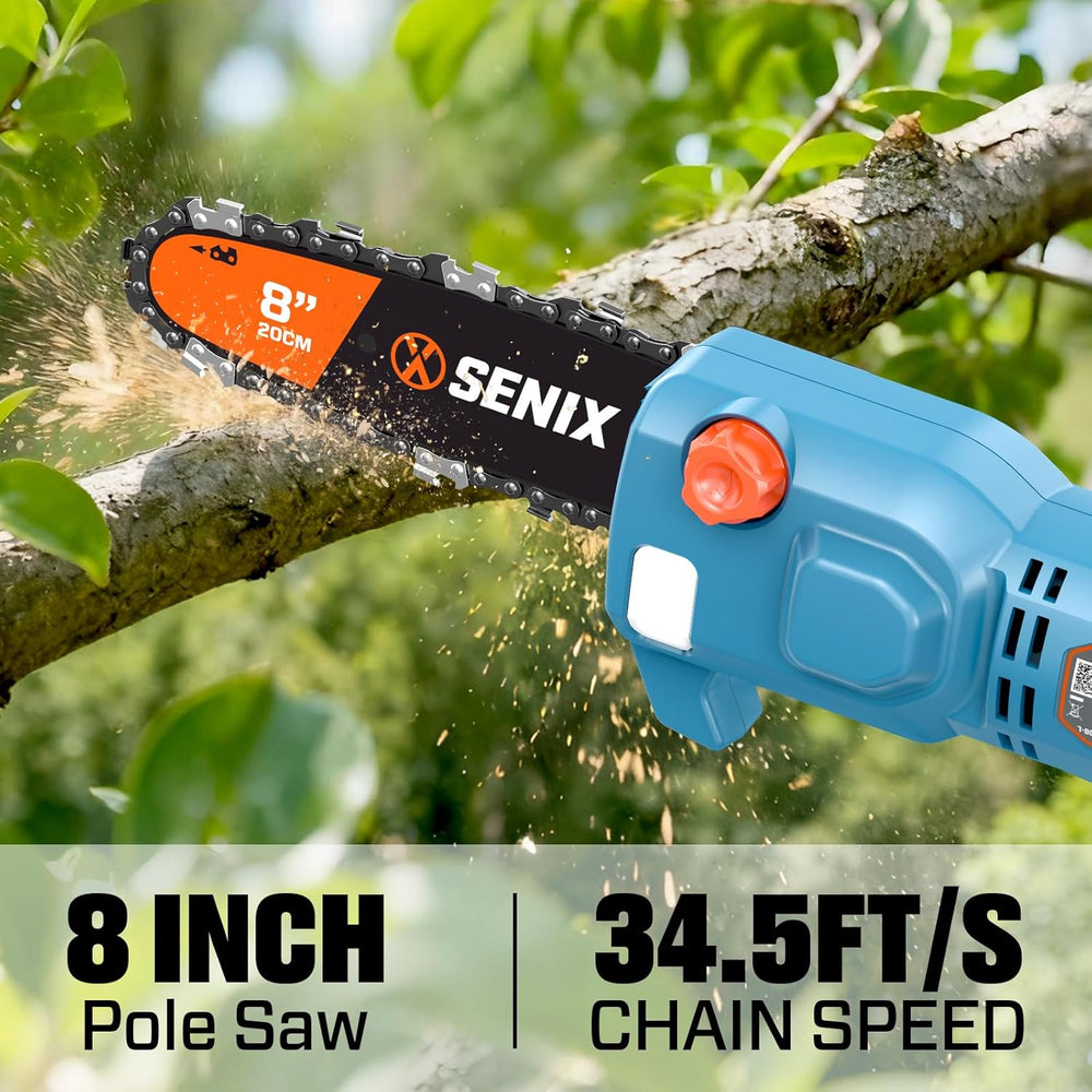 SENIX 8A Corded Electric Pole Saw | 8-Inch Cutting Bar & 14.8ft Max Reach Telescoping Pole, Lightweight Branch Cutter for Effortless Tree Trimming and Pruning 1447