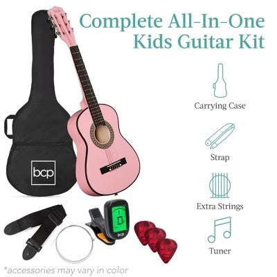 Best Choice Products 30in Kids Acoustic Guitar Beginner Starter Kit with Tuner, Strap, Case, Strings - Pink - E5 - 993