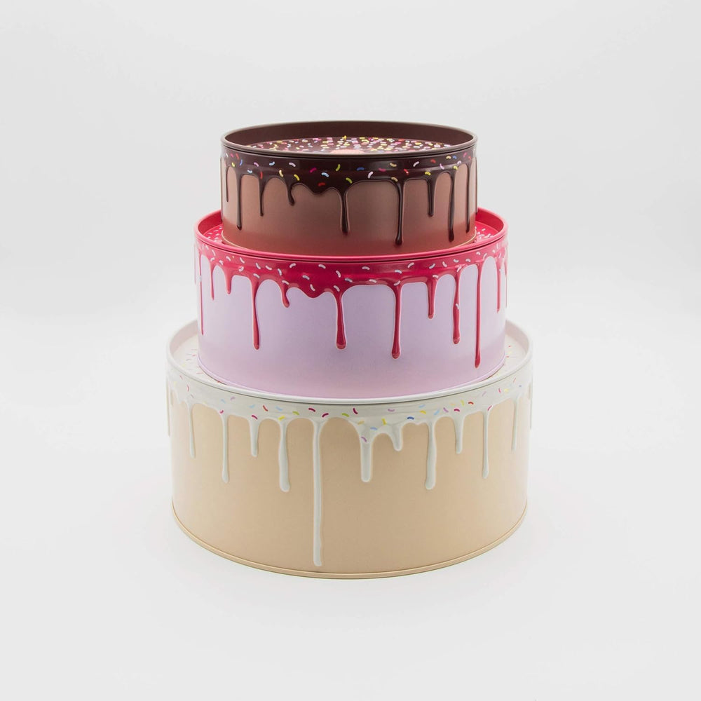 Suck UK Cookie Tin - Round Cake Tins with Lids - Novelty Cookies Jar - Cake Storage Container - Air Tight Birthday Cookie Box - Kitchen Storage Tins - Large Stackable Metal Tin Nesting - Set of 3 - G14 - 286