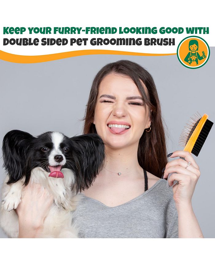 Precious Tails Dog Brush, Cat Brush, Pet Detangling Grooming Brush, Double Sided Soft Bristles Slicker Brush for Hair Removal of Pets - Green - S -F9-0116