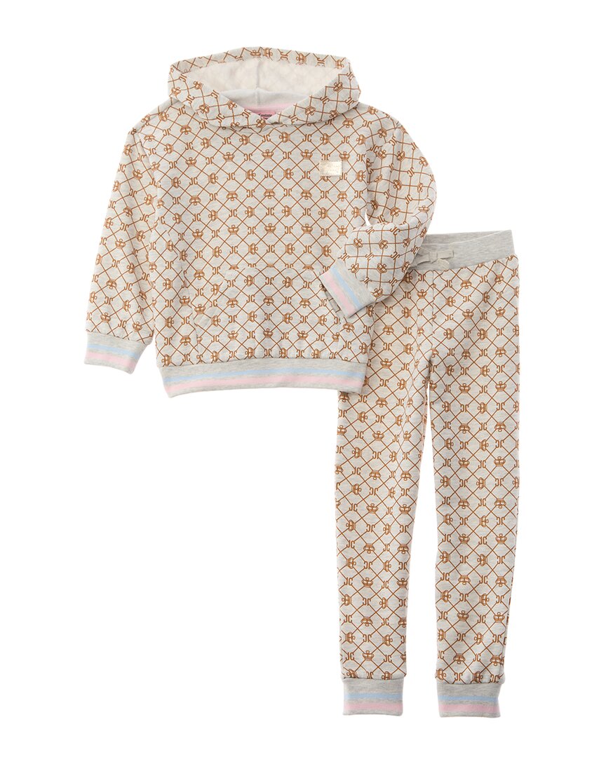 Gray Lattice Logo Fleece Hoodie & Pants - Kids Girls Size 8/10 - G5 - 854