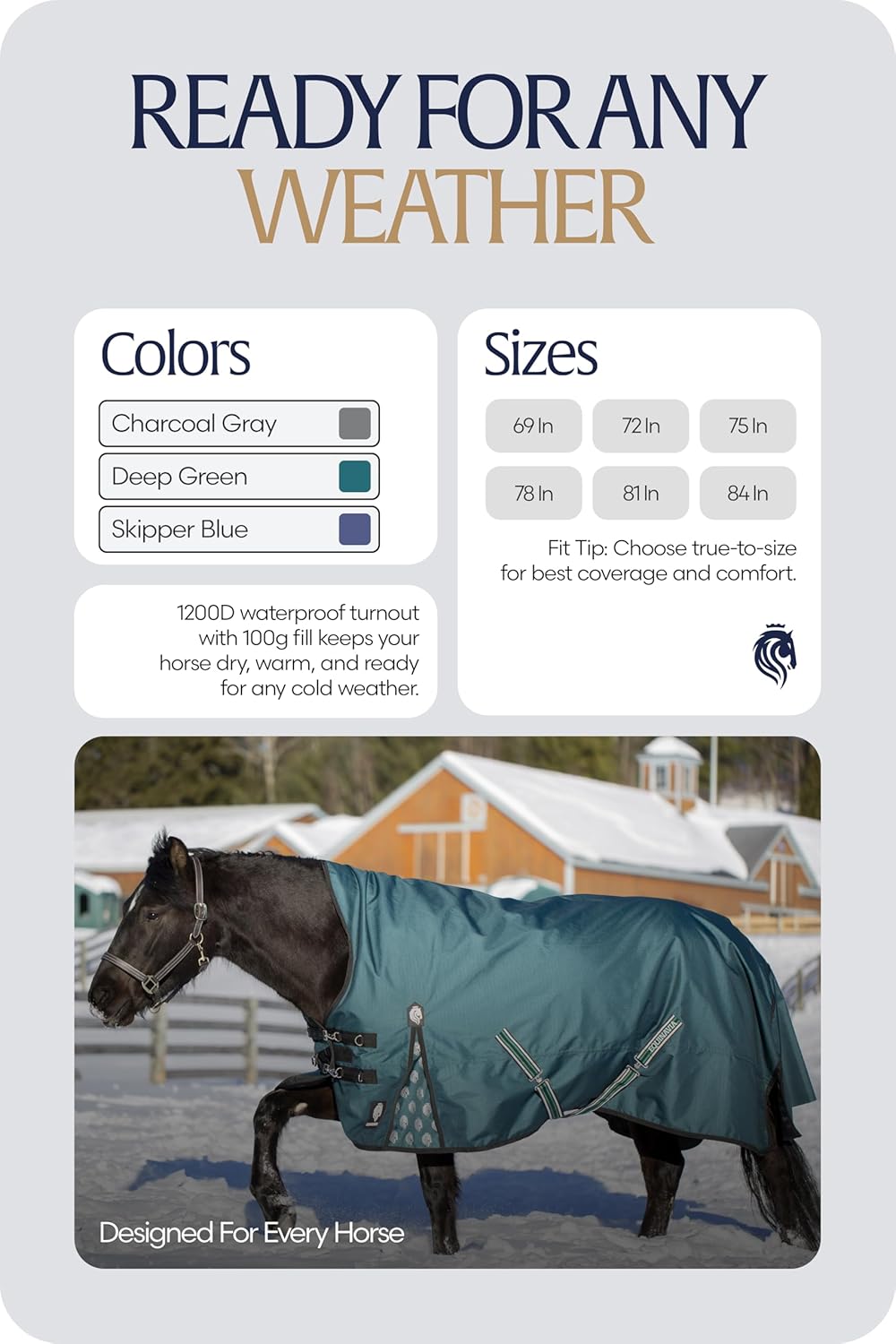 Equinavia Arktis Extended Neck Light Weight Turnout Blanket 100g - Deep Green - 78 in -A10-1258
