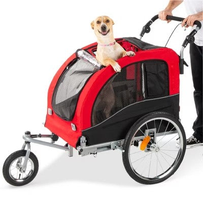Best Choice Products 2-in-1 Dog Bike Trailer, Pet Stroller Bicycle Carrier w/ Hitch, Brakes, Visibility Flag, Reflector - M9 - 1965