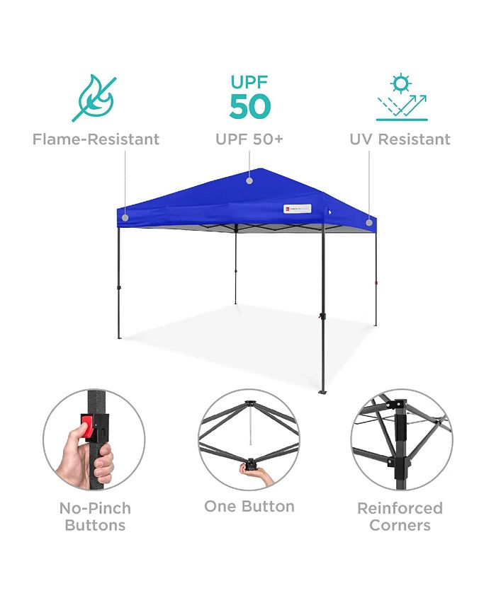Best Choice Products 10x10ft Easy Setup Pop Up Canopy w/ 1-Button Setup, Wheeled Case, 4 Weight Bags - Blue - NO SIZE - C2 - 1017