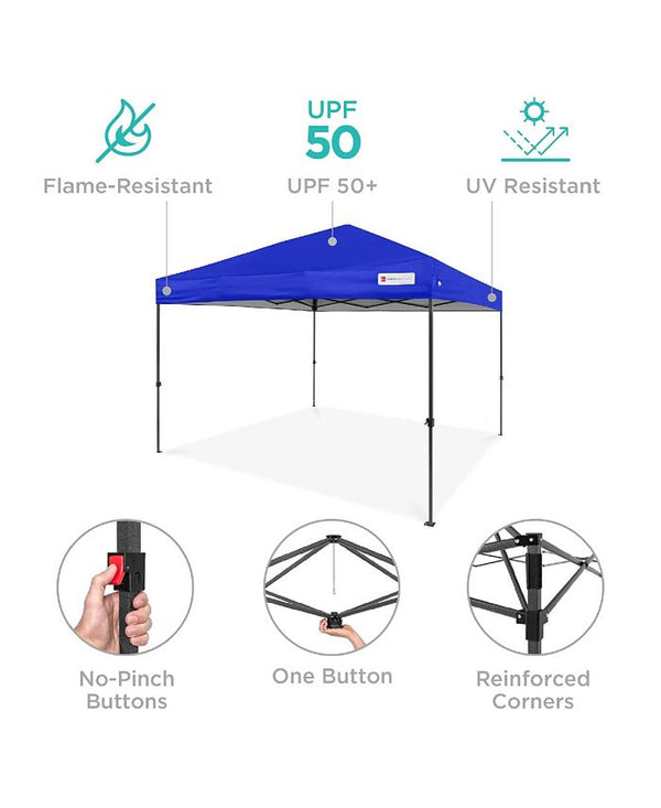 Best Choice Products 10x10ft Easy Setup Pop Up Canopy w/ 1-Button Setup, Wheeled Case, 4 Weight Bags - Blue - NO SIZE - C2 - 1017