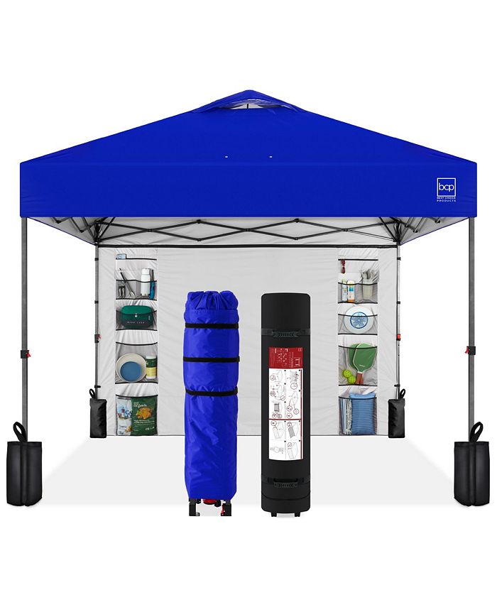 Best Choice Products 10x10ft Easy Setup Pop Up Canopy, Portable Tent w/ Side Wall, 1-Button Push, Case - Blue - K4 - 1978