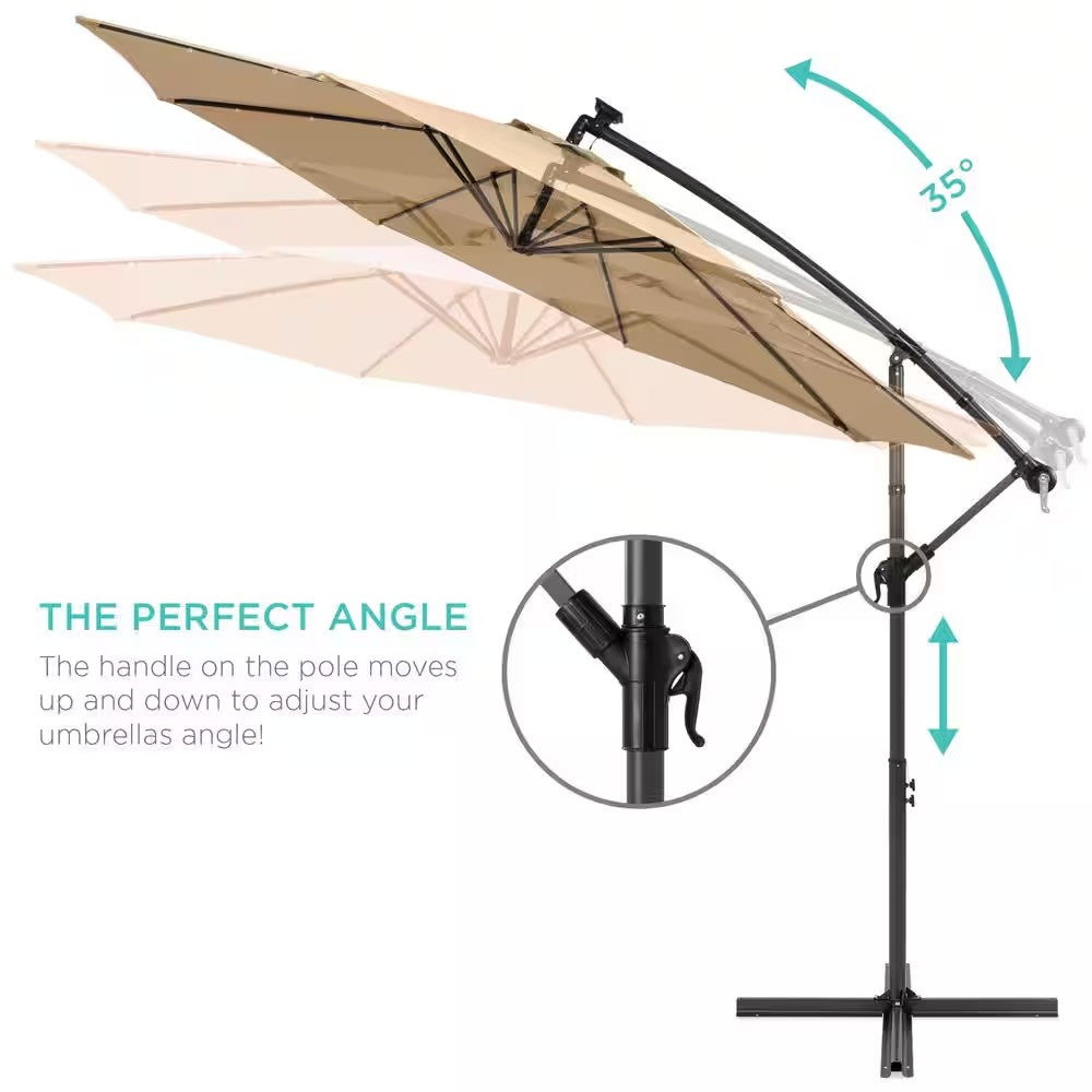 10 ft. Cantilever Solar LED Offset Patio Umbrella with Adjustable Tilt in Sand -H5-2007