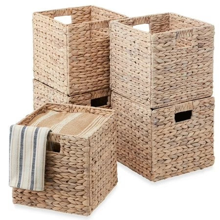 Best Choice Products 13x13in Hyacinth Storage Baskets, Set of 5 Multipurpose Collapsible Organizers - White - A6-0506