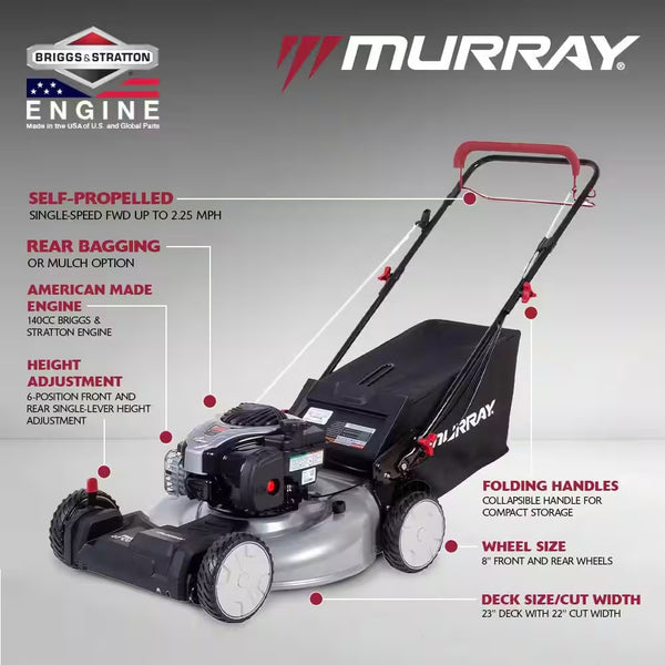 Murray 22 in. 140 cc Briggs & Stratton Walk Behind Gas Self-Propelled Lawn Mower with Front Wheel Drive and Bagger 1947