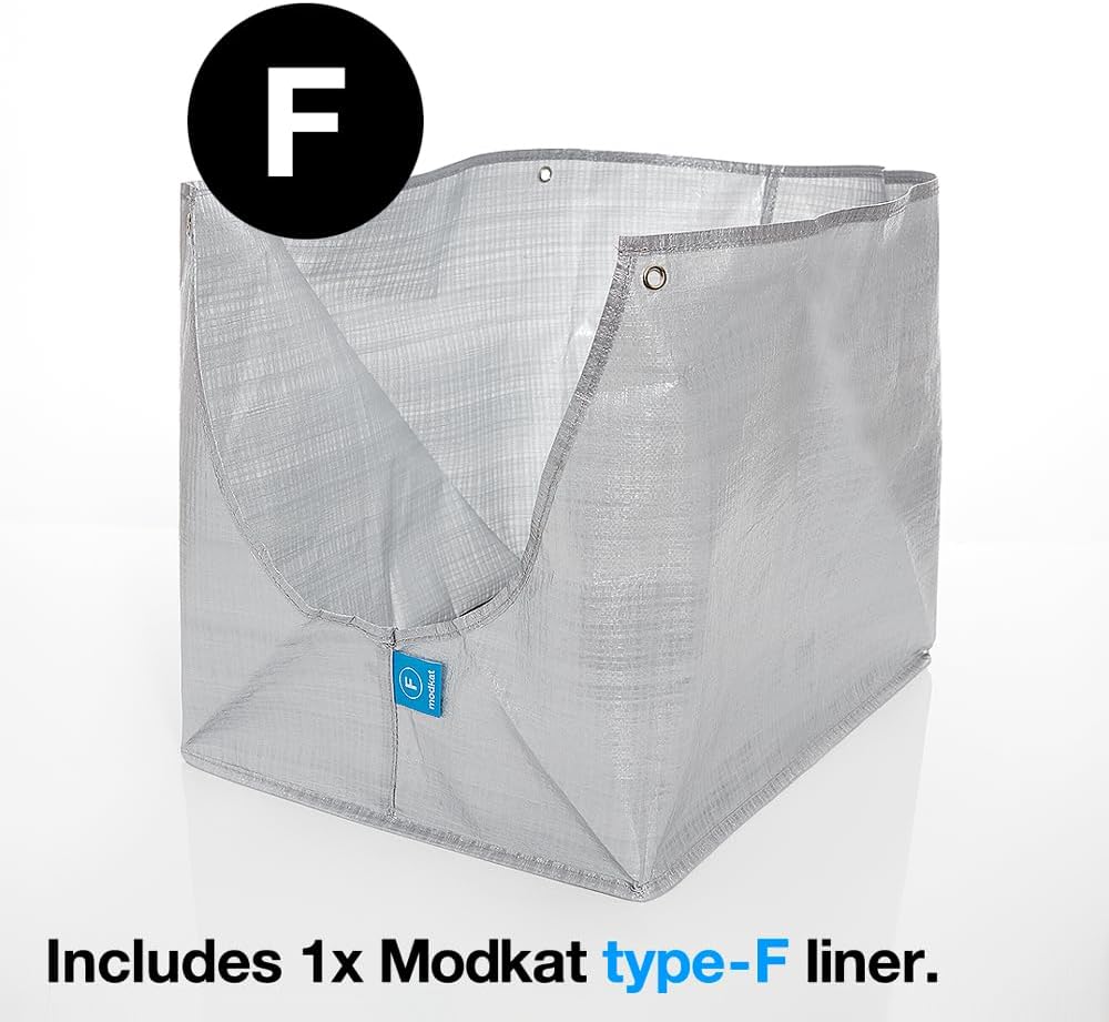 Modkat Flip Litter Box with Lid - Covered Front-Entry Cat Litter Box with Lid - Full Height Seamless Base, Leak-Proof Design - Reusable Liner, Sifting Scoop & 2 Bamboo Charcoal Filters (White) - D7 - 521