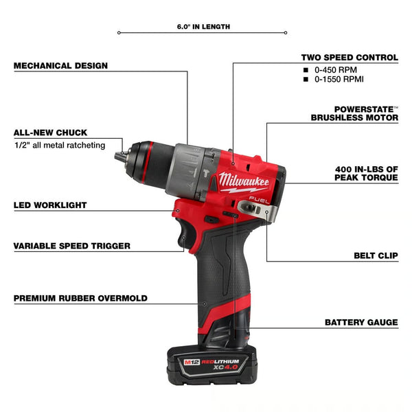 Milwaukee M12 FUEL Cordless Brushless 2 Tool Combo Kit 1736