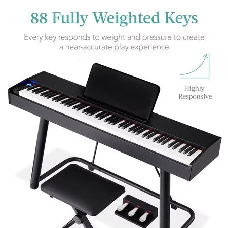 Best Choice Products 88-Key Weighted Full Size Digital Piano Set w/ U-Stand, 3 Sustain Pedal Unit, Stool, Cover - D1-0426
