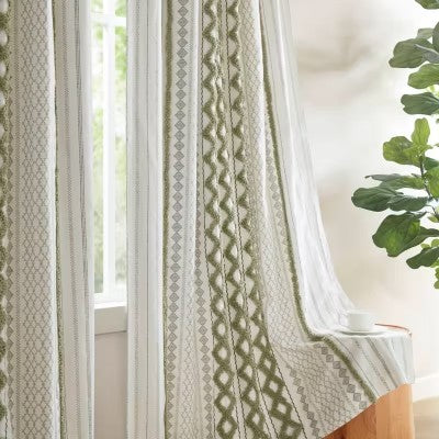 INK+IVY Imani Cotton Printed Chenille Stripe And Lining Rod Pocket Back Tab Light-Filtering Single Curtain Panel -B11-1286