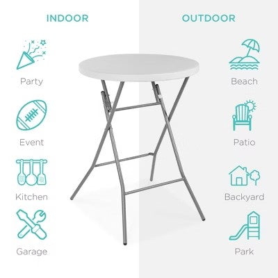 Best Choice Products 32in Bar Height Folding Table, Indoor Outdoor Accessory w/ Thick Table Top, 330lb Capacity - White - J2 - 26